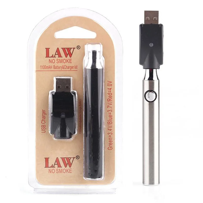 

Hot 5 pcs/lot Law CBD Preheat Battery Blister Charger Kit 350 mAh 650 mAh 1100 mAh 510 thread with charger VS CBD Battery