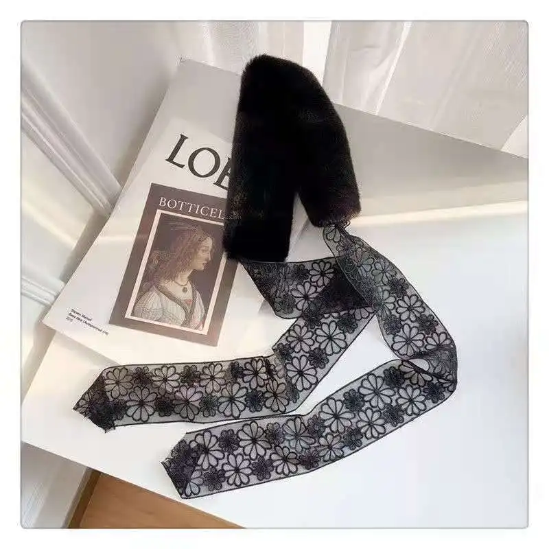 Бежевый корейский кружевной модный осенне-зимний женский пушистый плюшевый шарф