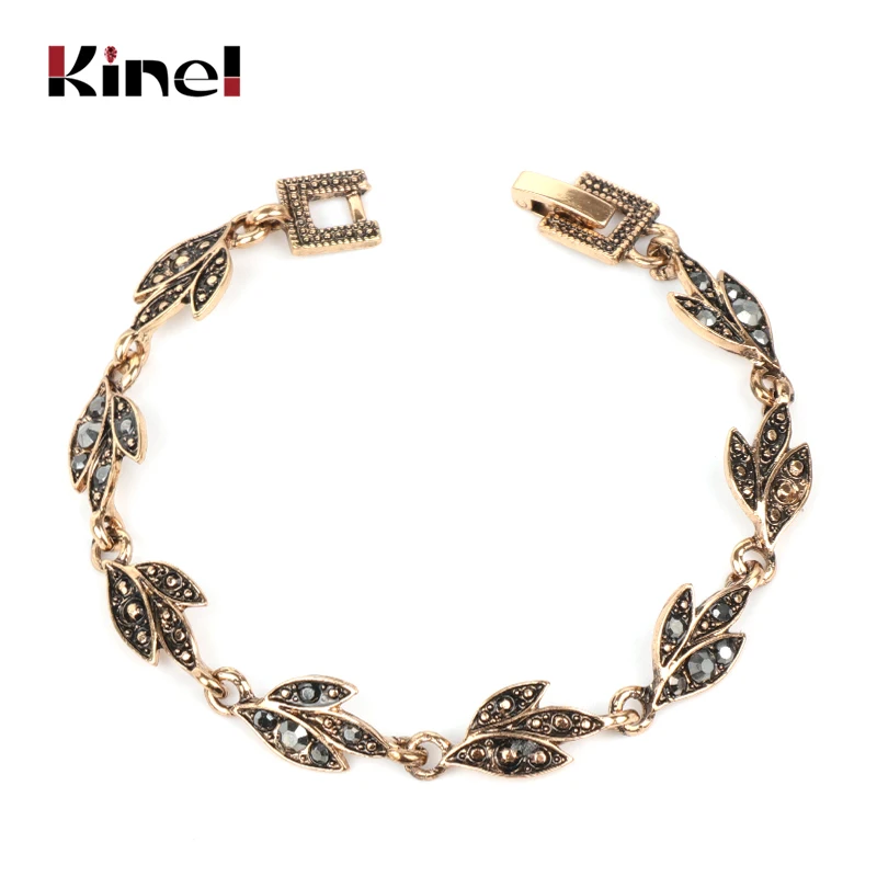

Kinel Fashion Charm Bracelets Bohemian Ethnic Black Crystal Petal Bracelets & Bangles For Women Vintage Jewelry Drop Shipping