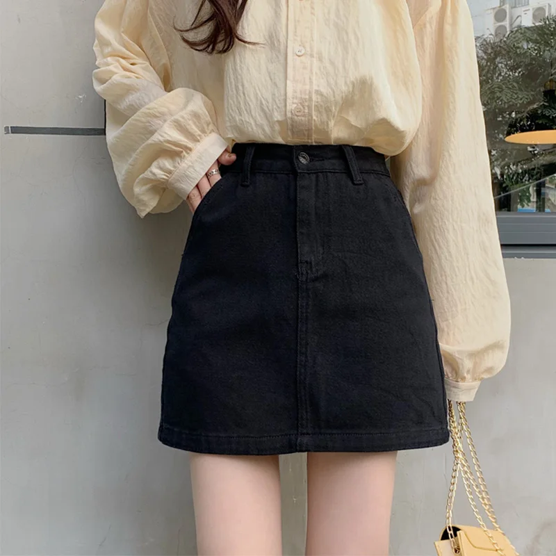 Женская джинсовая мини-юбка трапециевидной формы черная Ретро панк короткая