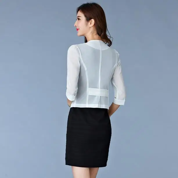 Женский деловой кардиган короткая сетчатая куртка черного или белого цвета