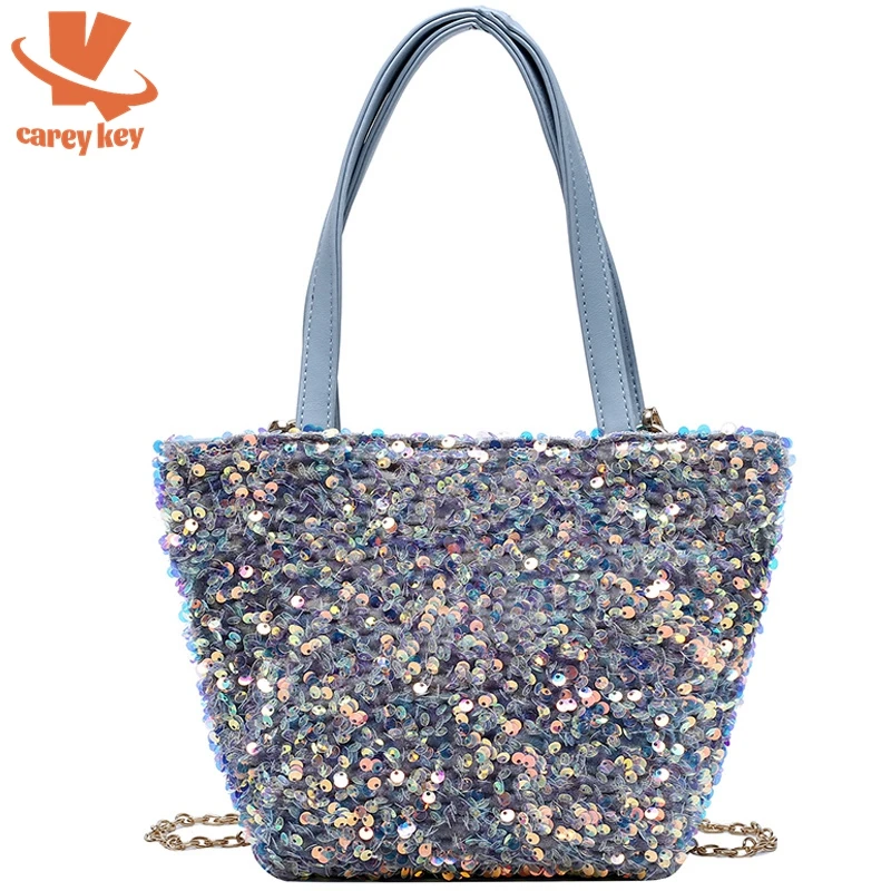 

Сумка для подмышек CAREY KAY с блестками, 2021, летние сумочки из искусственной кожи, женские сумки-тоуты, сумка на плечо, дорожная модная блестящая сумка через плечо с цепочкой