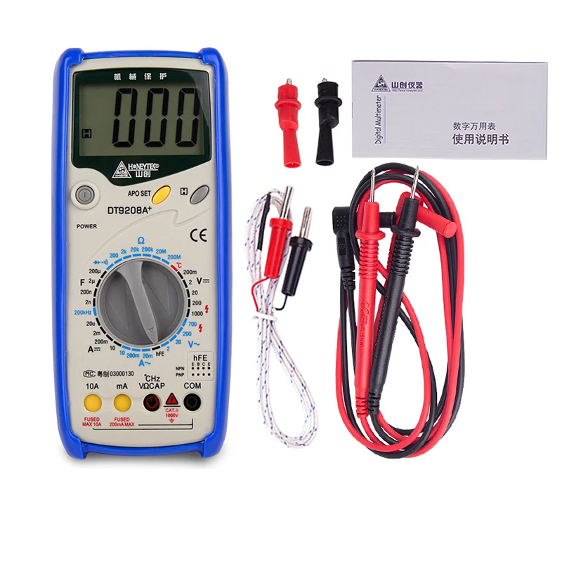HONEYTEK Цифровой мультиметр DT9208A AC DC LCD Дисплей электрический портативный Вольтметр Амперметр Ом постоянной ёмкости, универсальный конденсатор тестер цифровой измеритель мощности