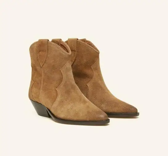 Женские замшевые ботинки из телячьей кожи в ковбойском стиле|Женские