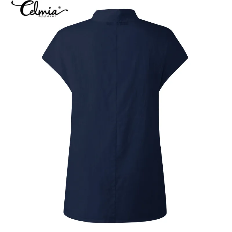 S-5XL женские блузки с коротким рукавом летние пуговицами однотонная хлопковая