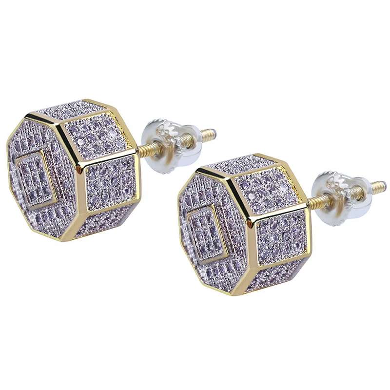 

Fashion Geometry CZ Stud Earring For Men Women Puffed Marine Micro Paved Full Bling Iced Out Earring Hip Hop Jewelry Gift