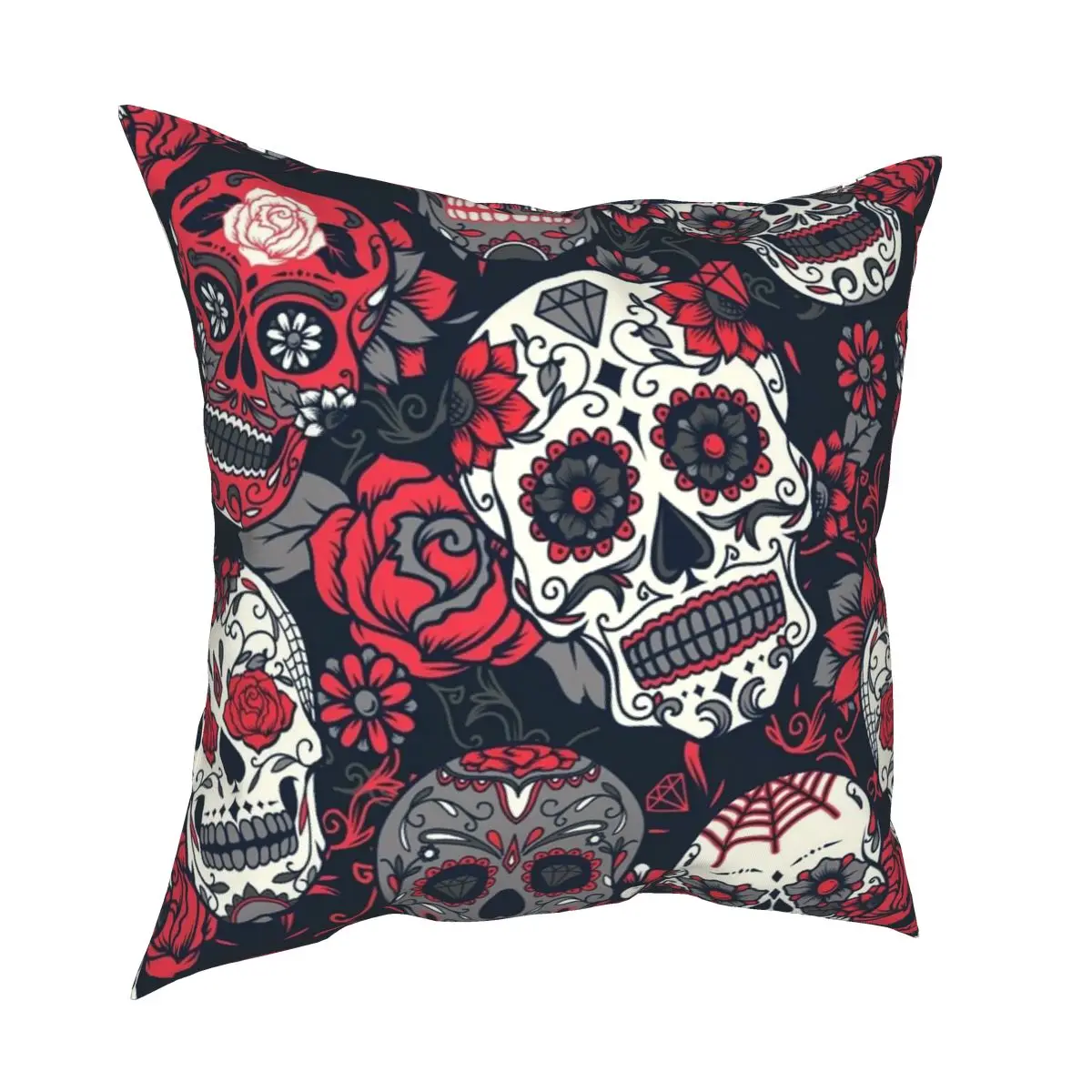

Sugar Skull Pattern Red Square Pillow Case Polyester Cushions for Sofa Dia De Los Muertos Mexican 45*45cm Pillowcover Home Decor