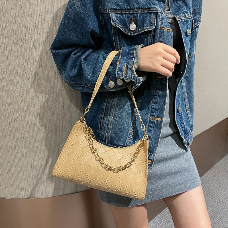 

Текстурированная Подмышечная сумка, трендовая универсальная сумка через плечо, модная сумка на цепочке, женская сумка из искусственной кож...