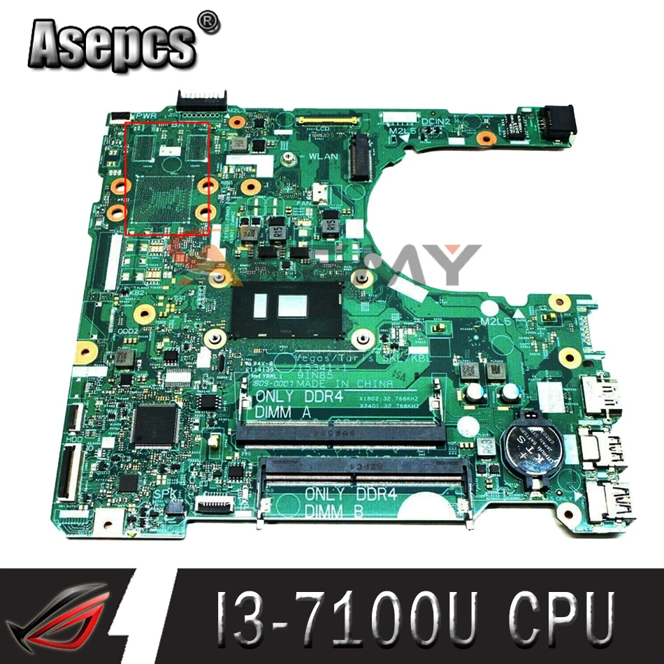 

Akemy для DELL Inspiron 3567 Материнская плата ноутбука CN-0RY2Y1 0RY2Y1 RY2Y1 15341-1 с SR2ZW I3-7100U DDR4