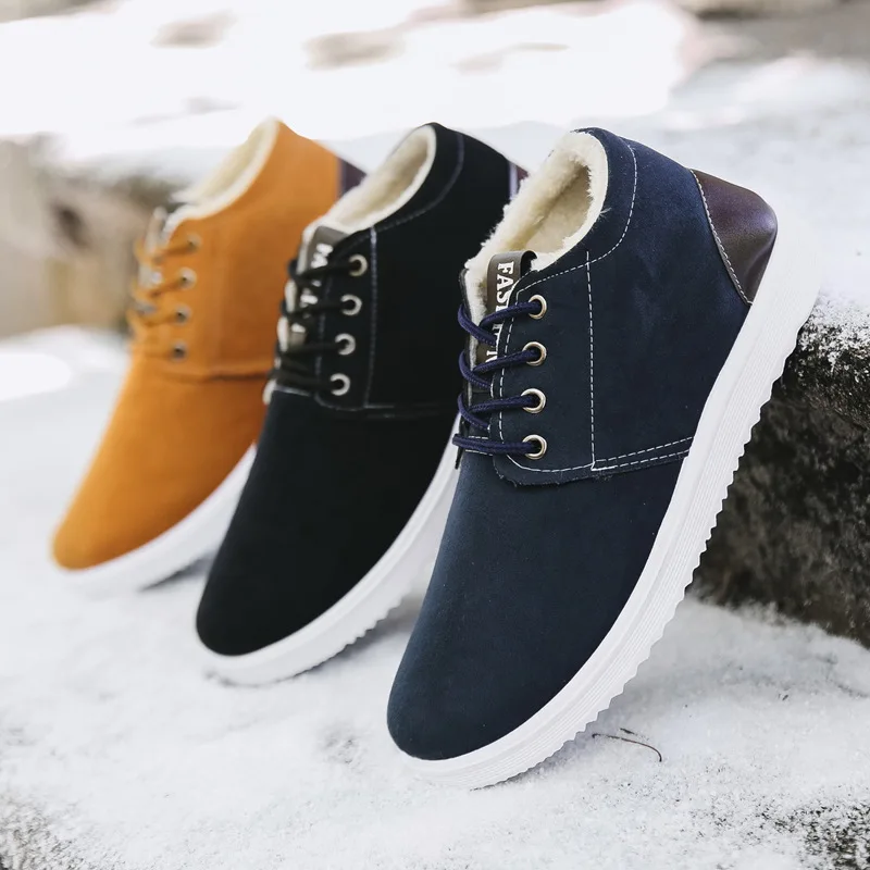 

Winter Warm Ankle Boots High Top Men Casual Shoes Cotton Plush Snow Boots Pop Arrival Flock Lace Up Mans Footwear Soft Nice