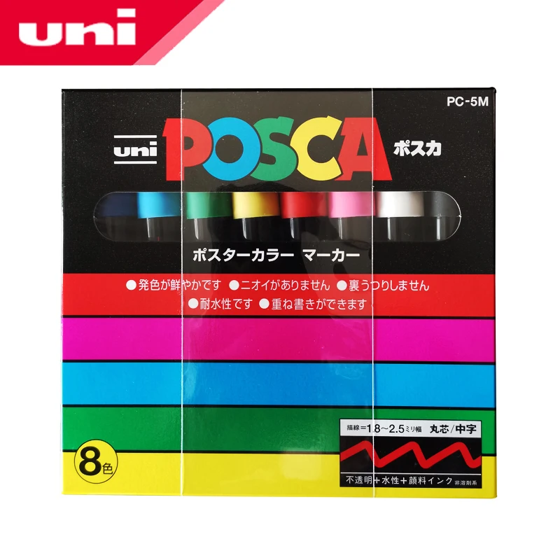 8 шт./лот Uni Posca PC-5M Paint Marker- Fine Tip-1.8mm-2.5mm POP маркер для рекламы ручная роспись в офисе |