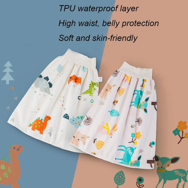 Pantalones impermeables para beb&eacute;, falda de algod&oacute;n con estampado de TPU, pantalones de entrenamiento para beb&eacute; de cintura alta, cubierta de estera el&aacute;stica a prueba de fugas, 0-9T-3