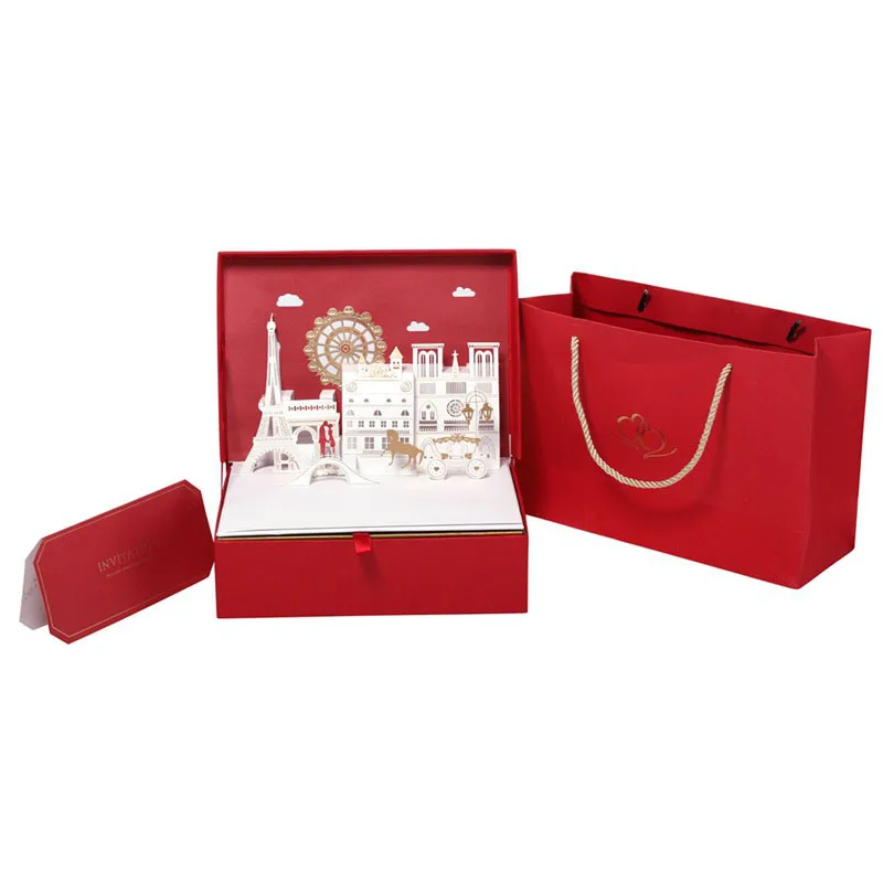 

1 Set Creative 2in1 Cardboard Wedding Gift Boxes Bag Candy Box + 3D Church Greeting Card Wedding Package Engagement Party Supply