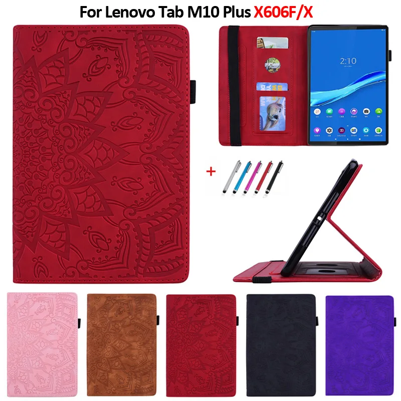 Для Lenovo Tab M10 Plus X606 10 3 ''TB X606F X606X чехол для планшета с цветком 3D тиснение кожаный