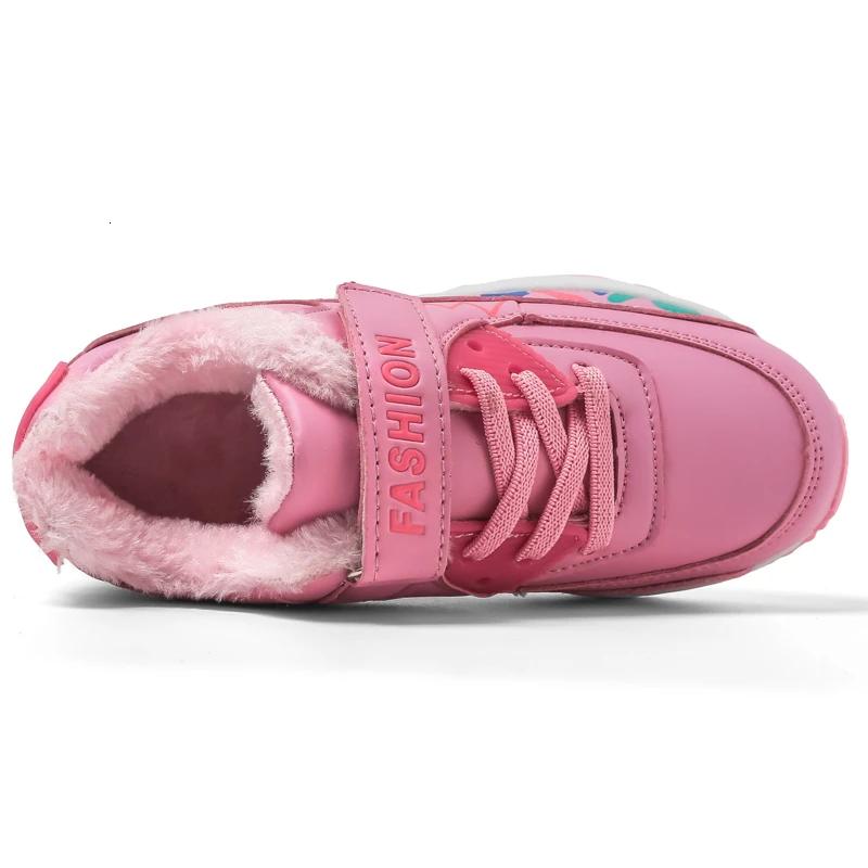 Зимние кроссовки для девочек уличные спортивные меховые теплые Нескользящие на