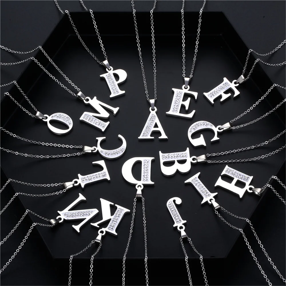 

Stainless Steel Necklace NEW Crystal Rhinestone 26 Initial Letters A-Z Necklaces For Women Wedding Valentine's Day