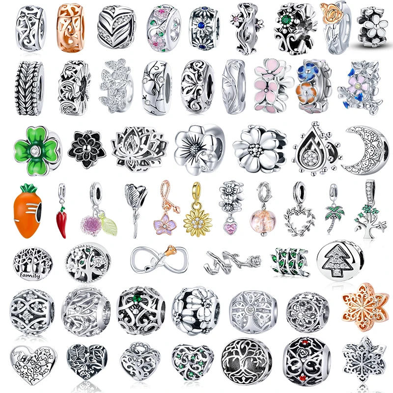 

WOSTU 925 Sterling Silver Life Tree Vine Rose Flower Beads Charms Pendant Fit Women Orginal Bracelets Fashion Jewelry DIY Gift