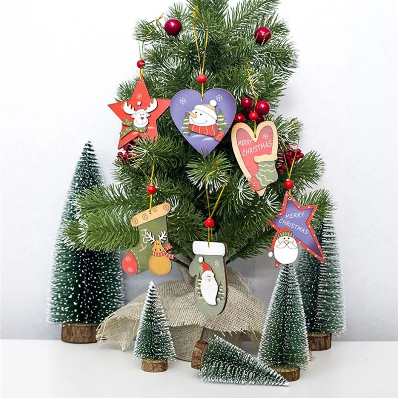 

Home Christmas Tree Wooden Pendant Creative Santa Snowman Painted Ornaments Door And Window Tag