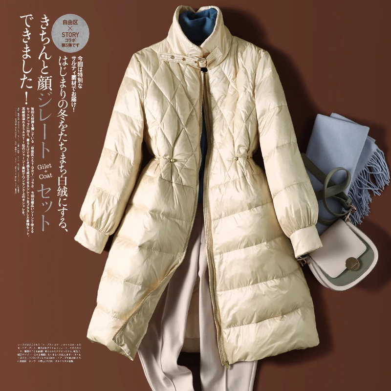 

2021 new style small fragrant wind down jacket women's design sense niche mid-length and small winter jacket white duck down