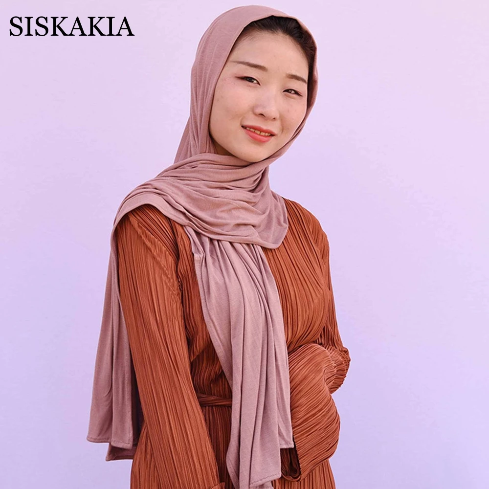 

Женский однотонный шарф Siskakia, головной платок в мусульманском и арабском стиле, из смешанного хлопка, размер 80*180 см, 30 цветов