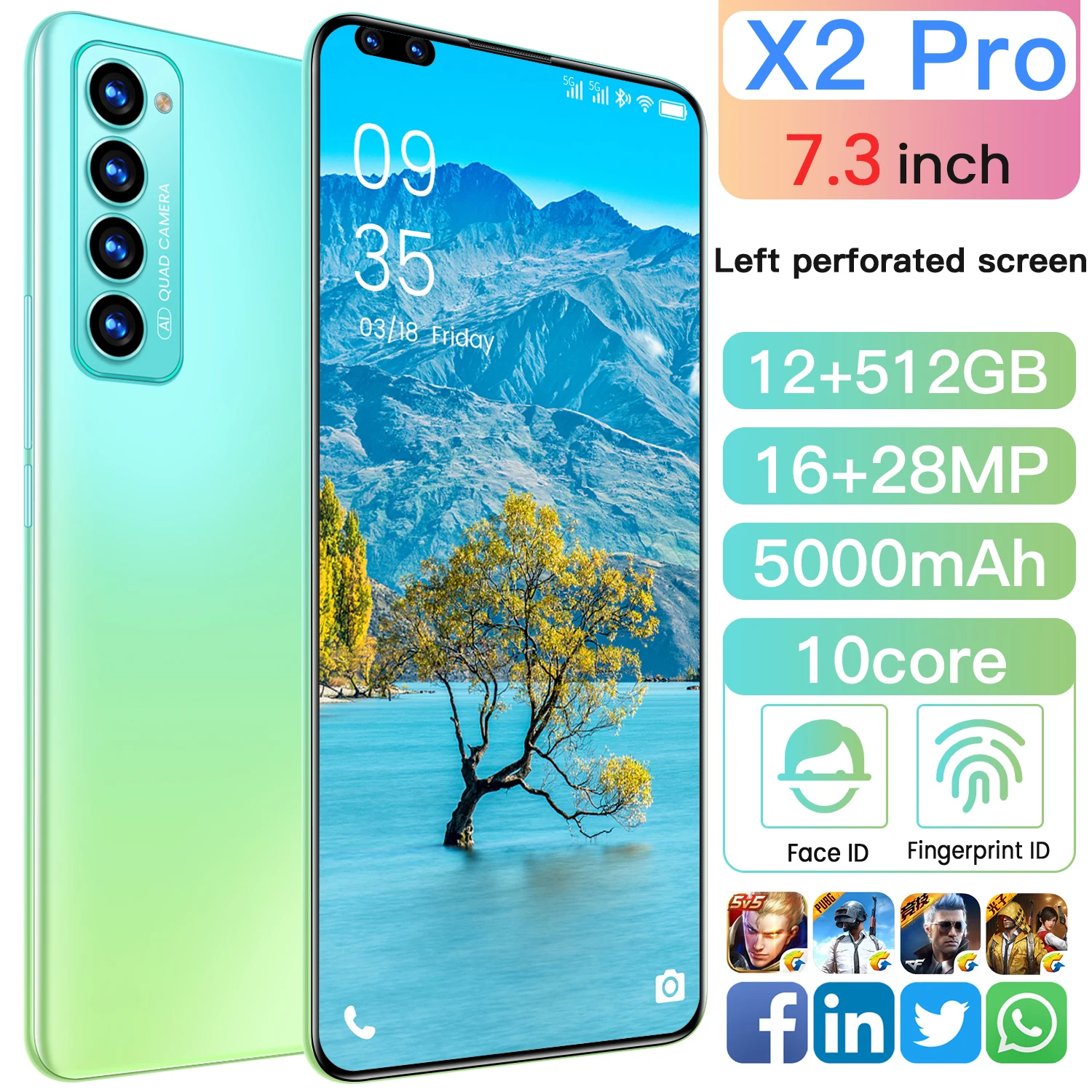 global version new x2 pro 7 3inch 12gb512gb smartphone mtk6797 10 core 5g gaming phone 5000mah battery android 10 0 cellphone free global shipping