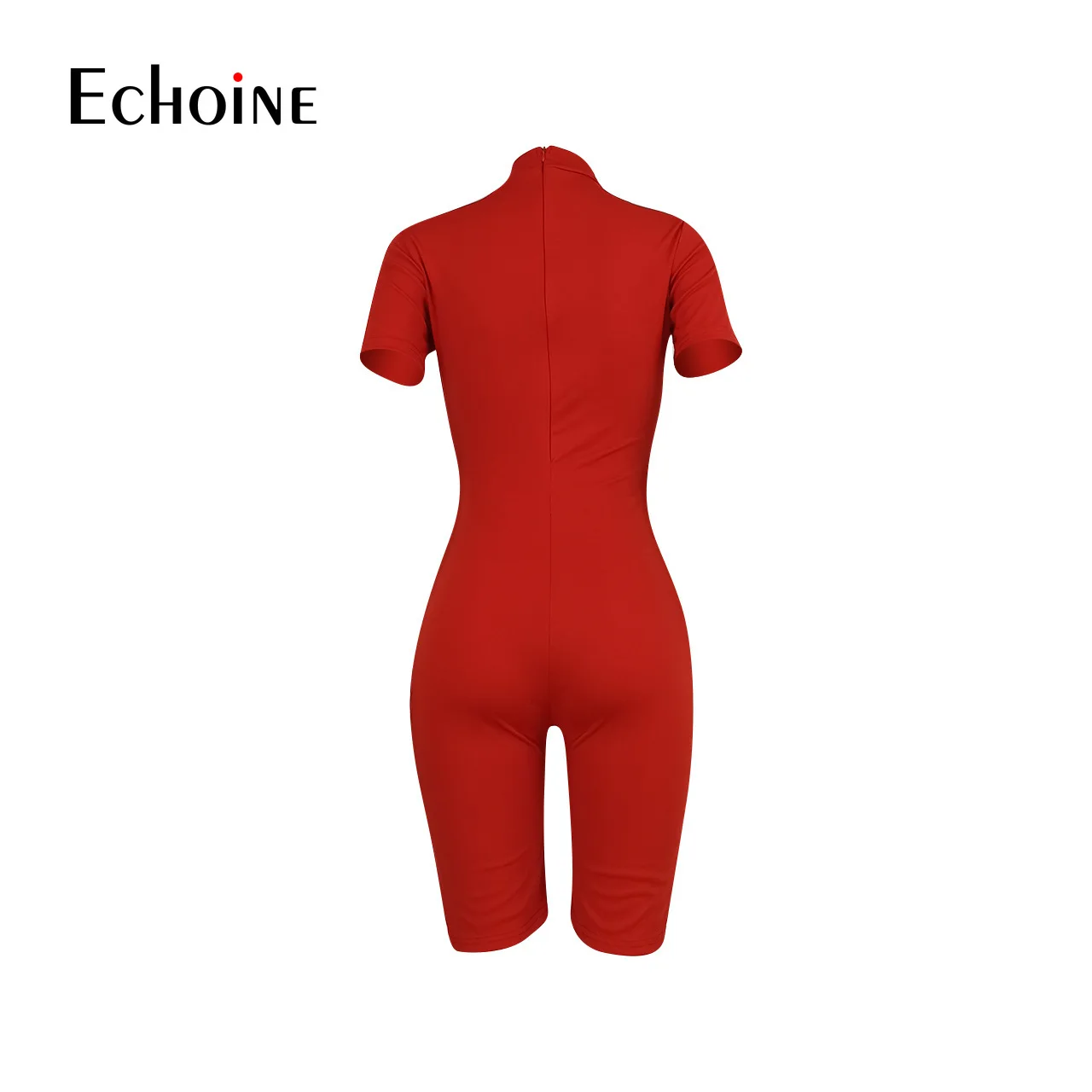 

Echoine Womens Letter Print Bodycon Jumpsuit Sexy High Necked Short Sleeve Fitness Playsuit Streetwear Female Slim Fit Rompers