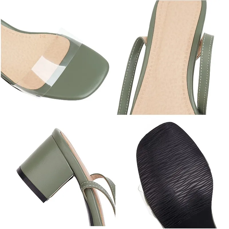 

Womens Green Sandals Block Heel Shoes Footwear Size 10 Size 8 Summer Party Dress Shoes Fashion Open Toe Transparent Cross Strap