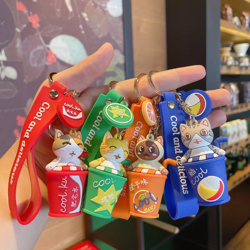 

Carbonated Beverage Fat Baby Happy Water Cute Cat Key Chain Couple Complimentary Small Gift Creative Package Pendant Wholesale