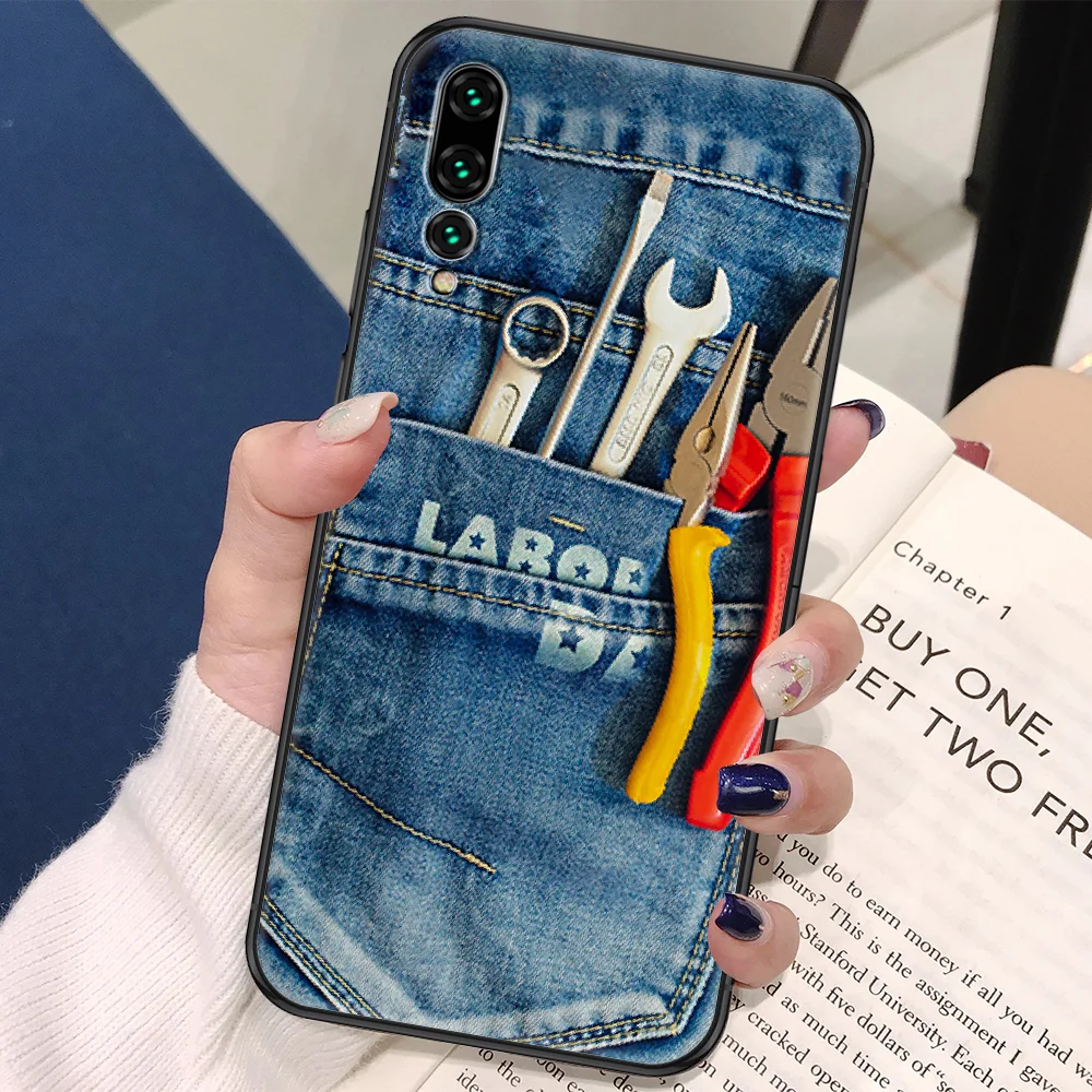 Джинсовый чехол для телефона с принтом Huawei P Mate P10 P20 P30 P40 10 20 Smart Z Pro Lite черный
