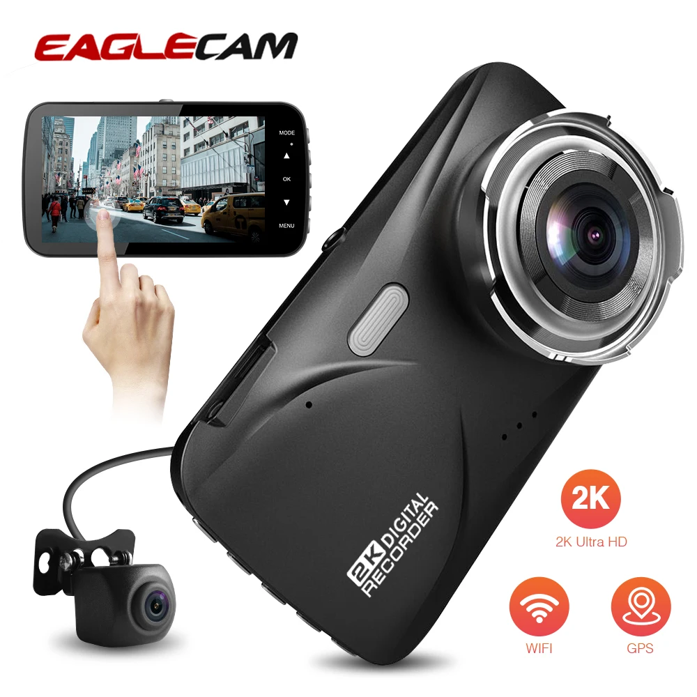 Dash Camera 1440P Full HD 2K 4 0 &quotсенсорный экран двойной объектив с задней камерой GPS и WIFI