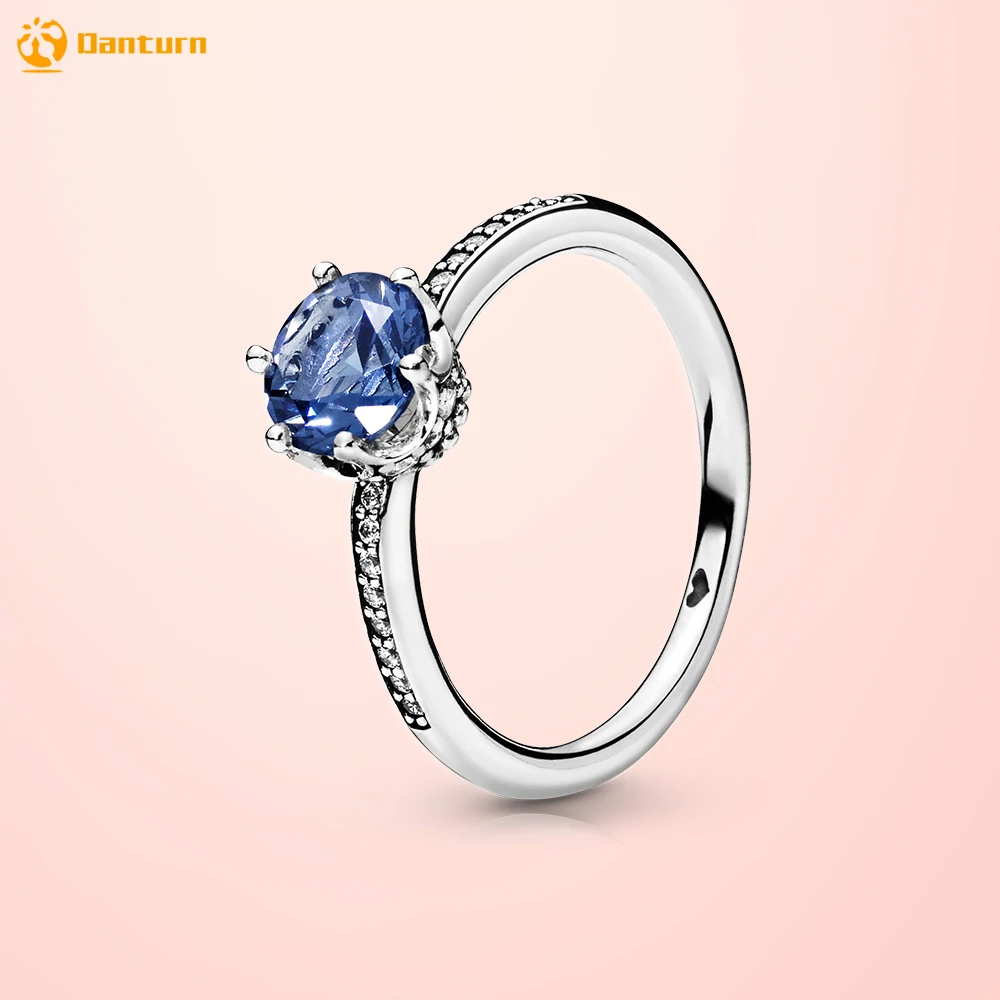 

Danturn New 925 Sterling Silver Ring Blue Sparkling Crown Ring Original 925 Silver European Ring Women DIY Jewelry Making Gift