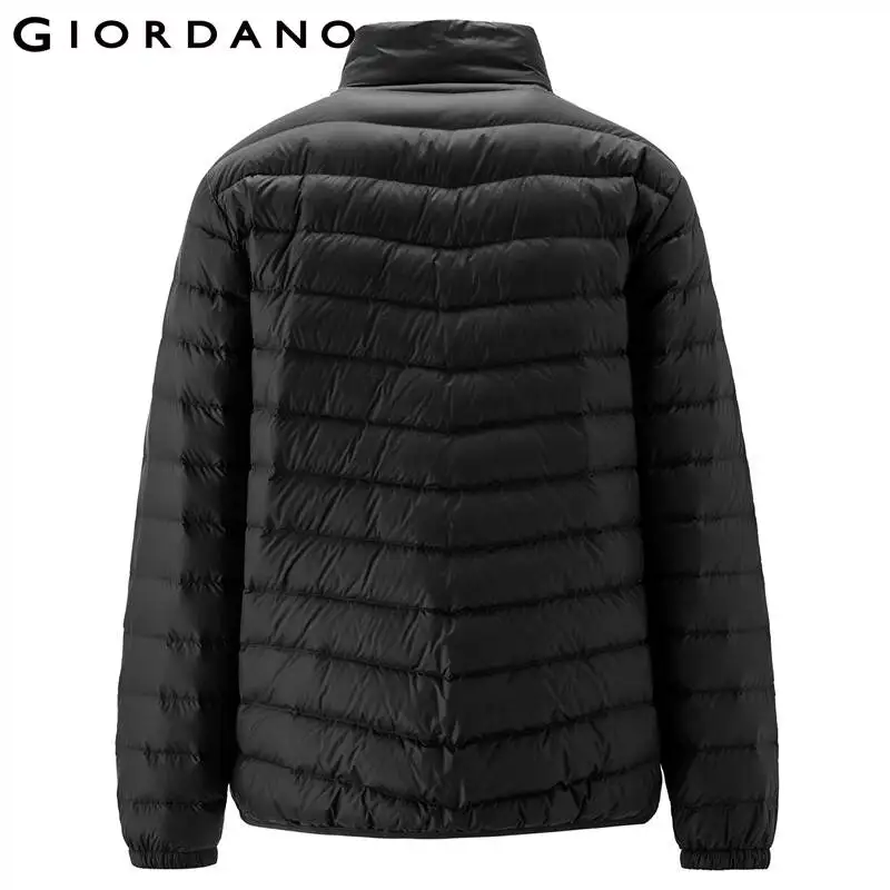Giordano Men Down Jackets Printed Lightweight Grey Duck Down Jacket Stand Collar Machine Washable Down Coat 01071700