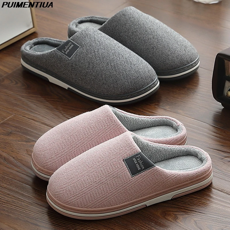 

Dropship Men Shoes Winter Slippers Home Warm Fur Shoes Women Man Fashion Cotton Women Slip-on Leather Slides Casual Loafers