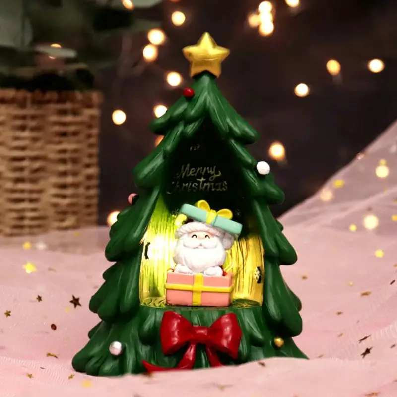 3D Miniature Xmas Mini Resin Christmas Tree Desktop Figurines Small Model Miniatures Luminous Decoration | Дом и сад