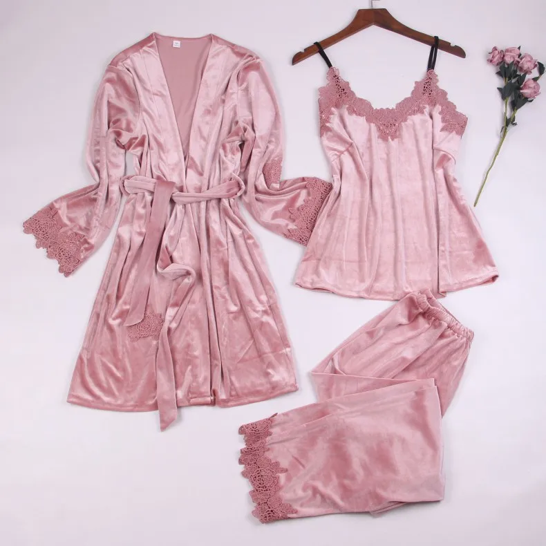 Зимнее Новое кимоно женское платье с длинным рукавом 3 предмета одежда для сна