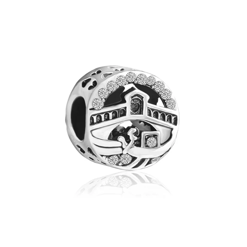 

Italy Venice Rialto Bridge Bead Fit Original Pan Charms Bracelet Clear CZ Rose Town Beads DIY Jewelry for Women Bangle Accessory