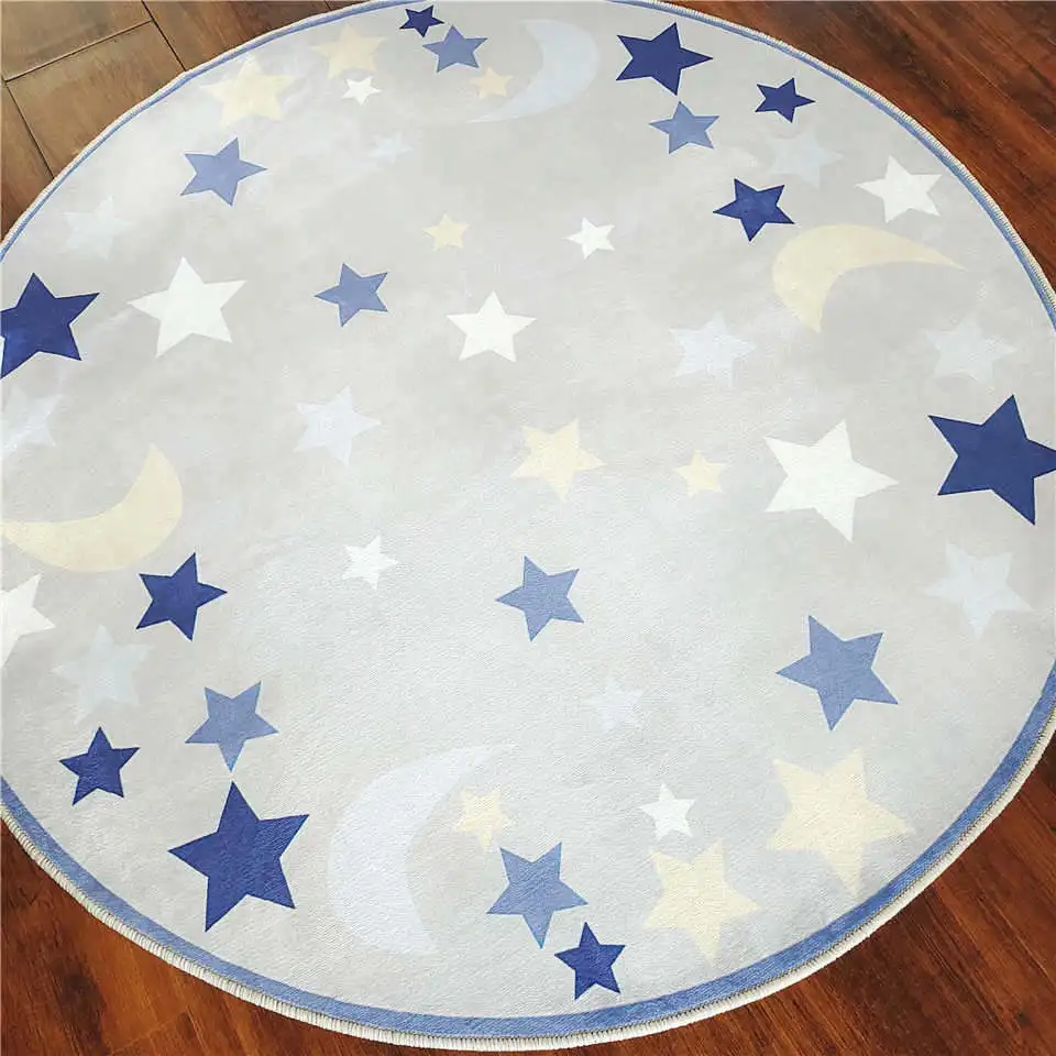 Детский круглый ковер Wishstar сине серый с принтом звезд и Луны для комнаты