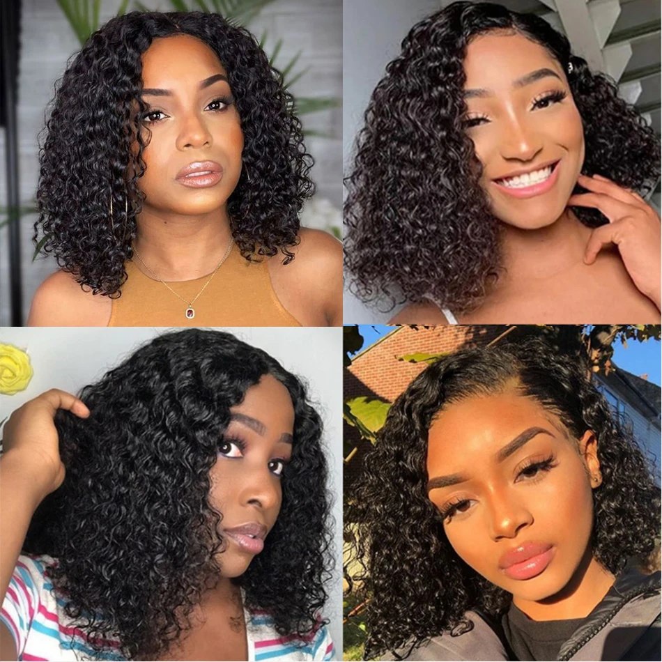

Short Curly Bob Wig Lace Front Human Hair Wigs With Baby Hair Brazilian Remy Hair Pre Plucked Wigs For Black Women Deep Wave Wig