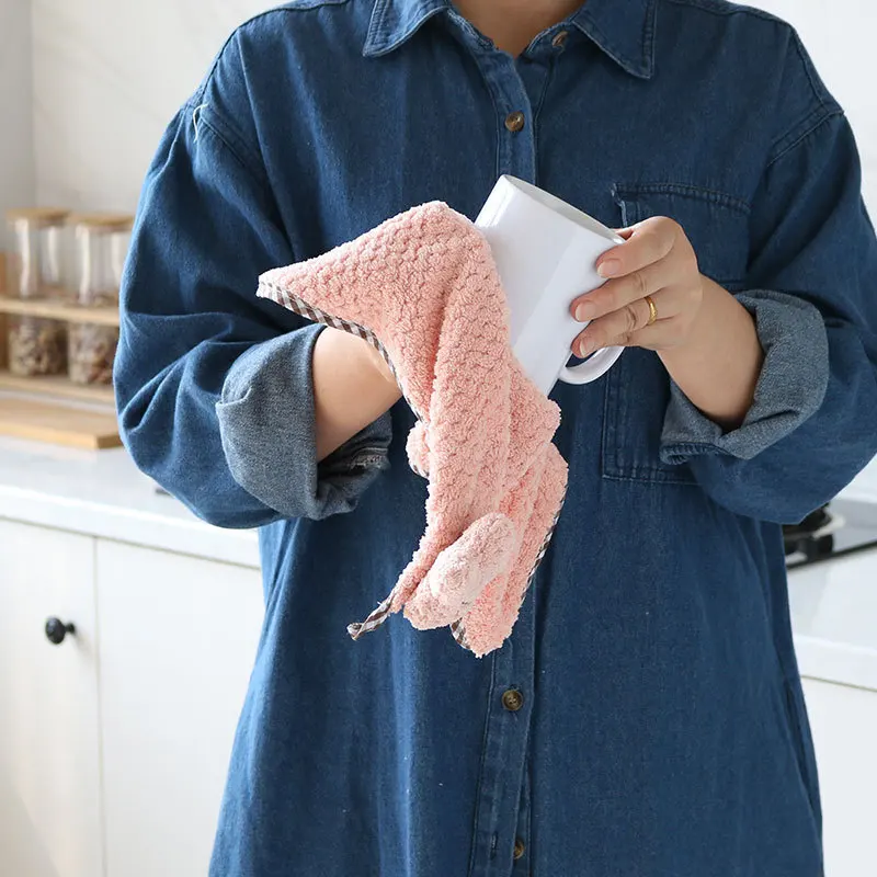 Coral Fleece Microfiber Hanging Loop Hand Towel Quick Dry Thicken Bathroom Kitchen Cleaning Cloth Absorbent Rags |