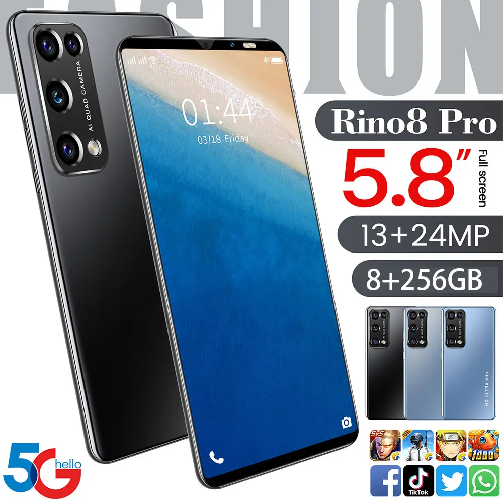 

Экономичный смартфон Rino8 Pro 8 + 256 Гб 13 + 24 МП камера Android 10 2021 две Sim-карты разблокировка распознаванием лица