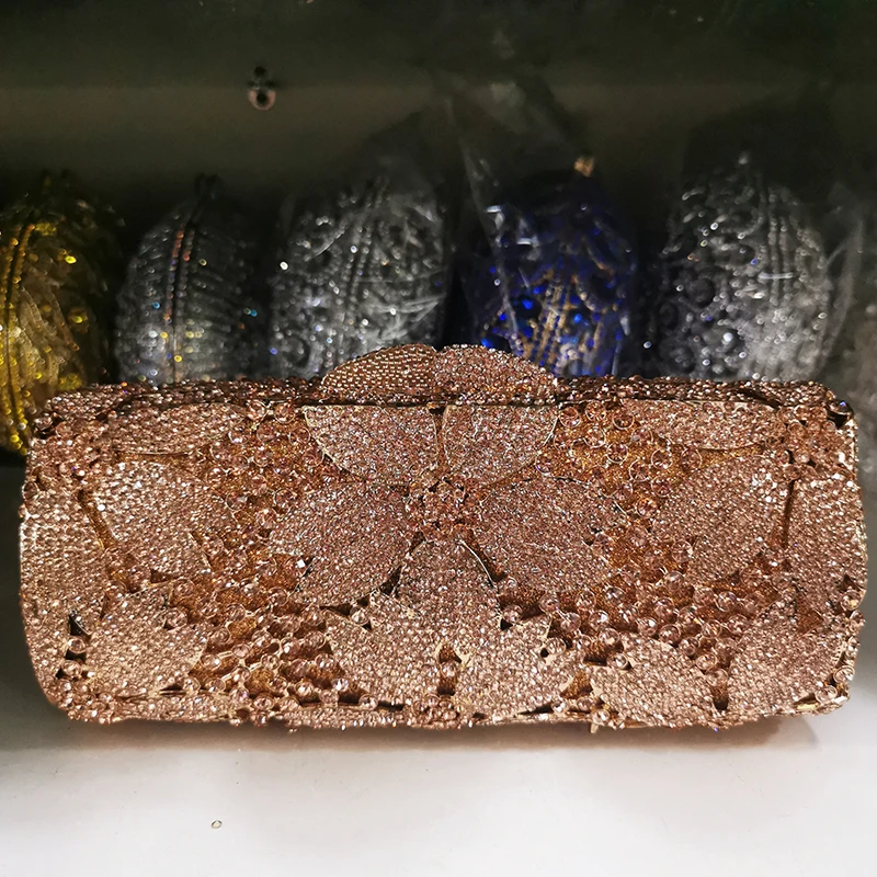 

Luxury Champagne Color Floral Clutches Women Wedding Bag New Fashion Lady Chain Shoulder Handbag Female Phone Clutch Purses