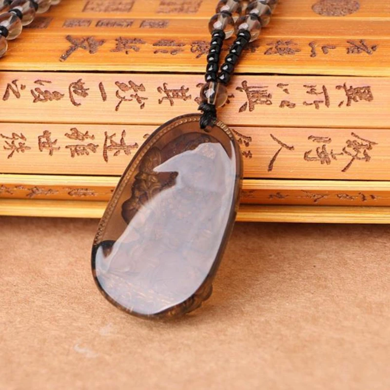 Ожерелье из натурального обсидиана ручной работы китайский Будда амулет на