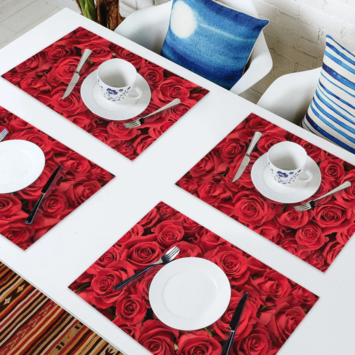 4/6 шт. красный цветок розы Букет растение Кухня набор столовых ковриков подкладок