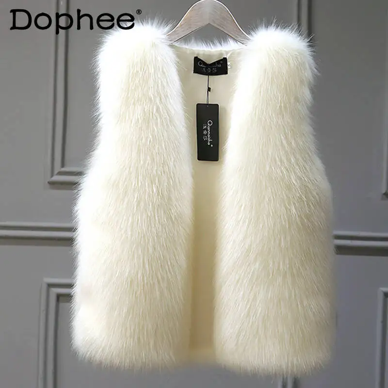 

2021 Autumn and Winter Mink Vest Female Student Korean Sleeveless Fur Coat Women Faux Fox Fur Vest Thickening Furry Waistcoat