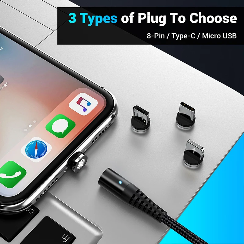 Магнитный кабель Micro USB Type C TOPK для iPhone освещения 1 м 3 А провод быстрой зарядки