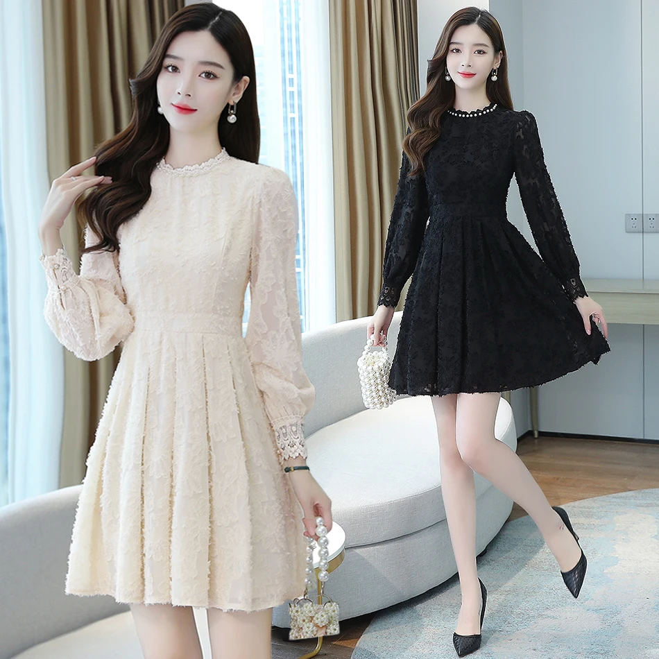 

2021Summer Elegant Slim Bodycon Lace Dress Women stand neck Long Sleeve Sexy Work Casual Party Dresses New OL Pencil Vestidos