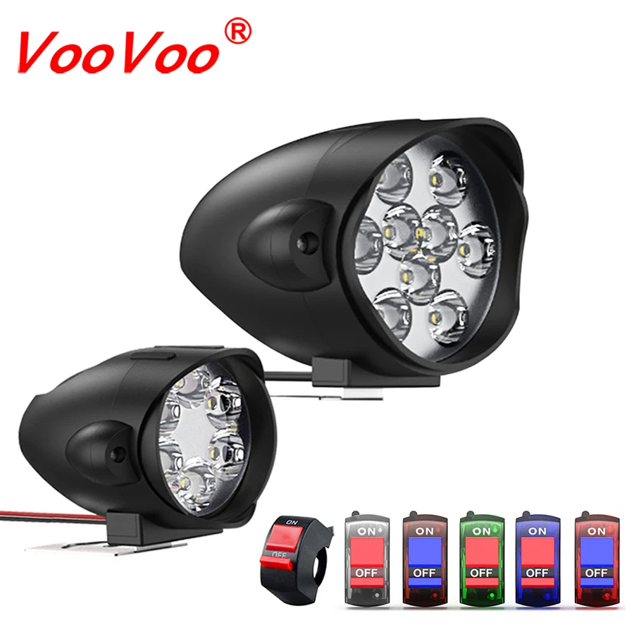 VooVoo 2 шт. 6/9 светодиодная фара в сборе для мотоцикла 12 Вт/18 Вт 6500 лм + переключатель