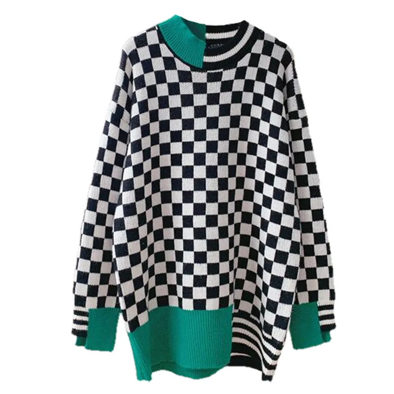 

Новинка Осень-зима 2022, Свободный вязаный свитер VANOVICH, Женский нестандартный свитер в клетку в студенческом стиле