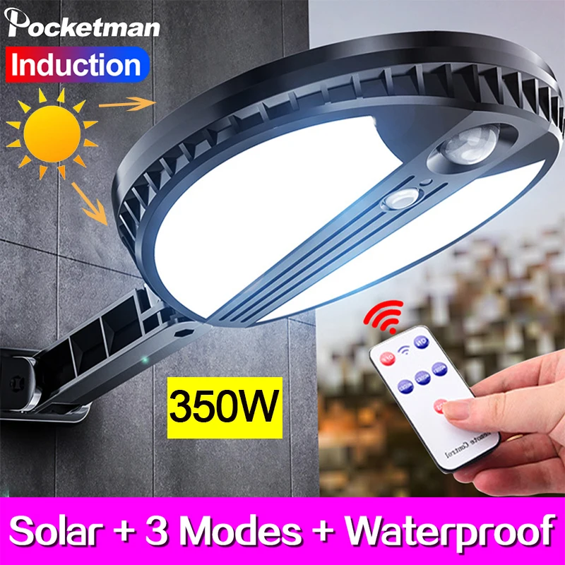 

350W LED street light IP65 waterproof outdoor solar lights ,for home garden fence solar round wall light with remote control