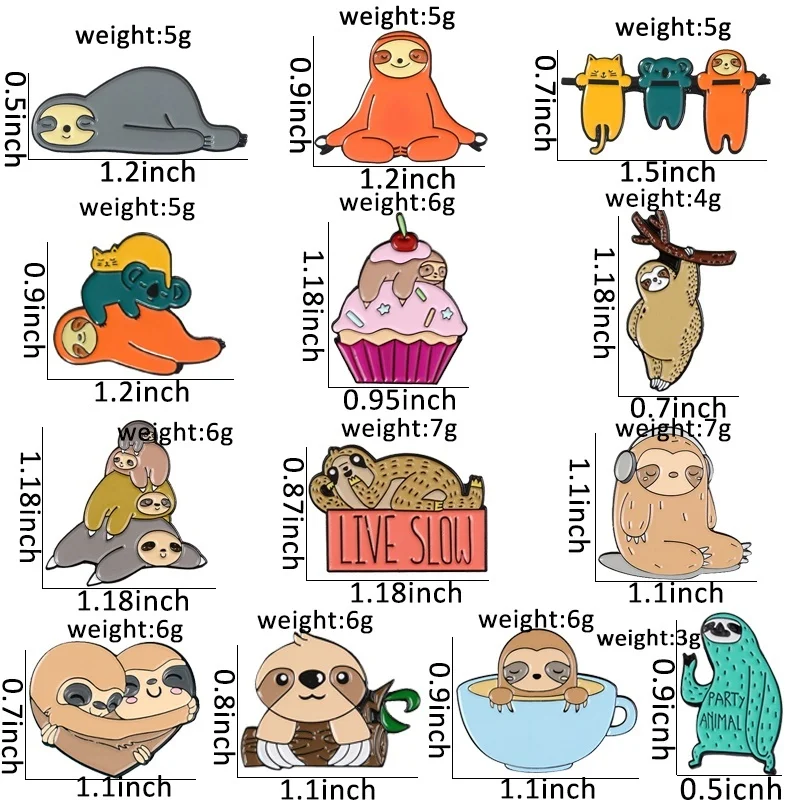 15 видов стилей милый Ленивец коала эмалевые булавки ленивый флэш значок